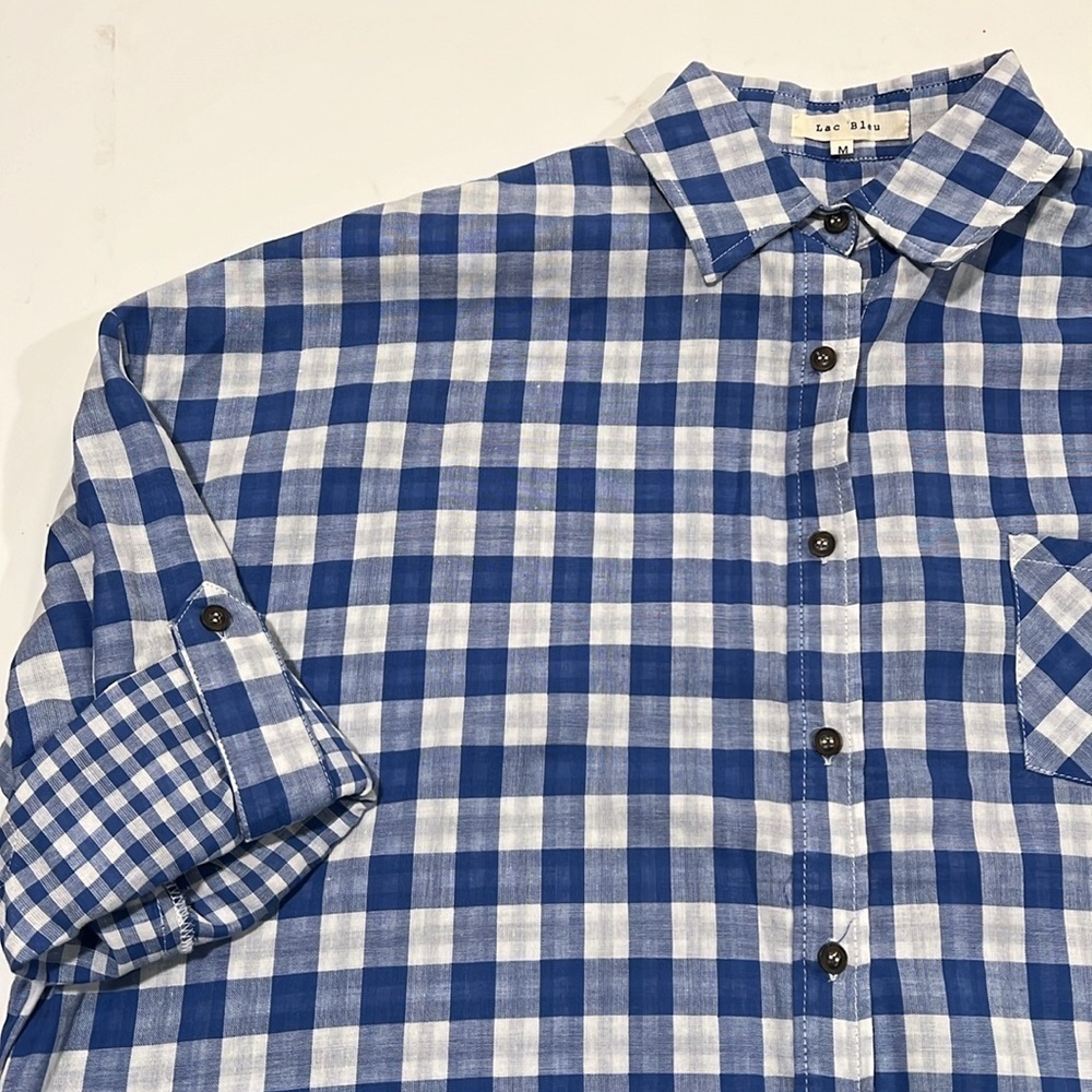 Lac‎ Bleu - boutique, white and blue plaid checkered tunic - Picture 2 of 7